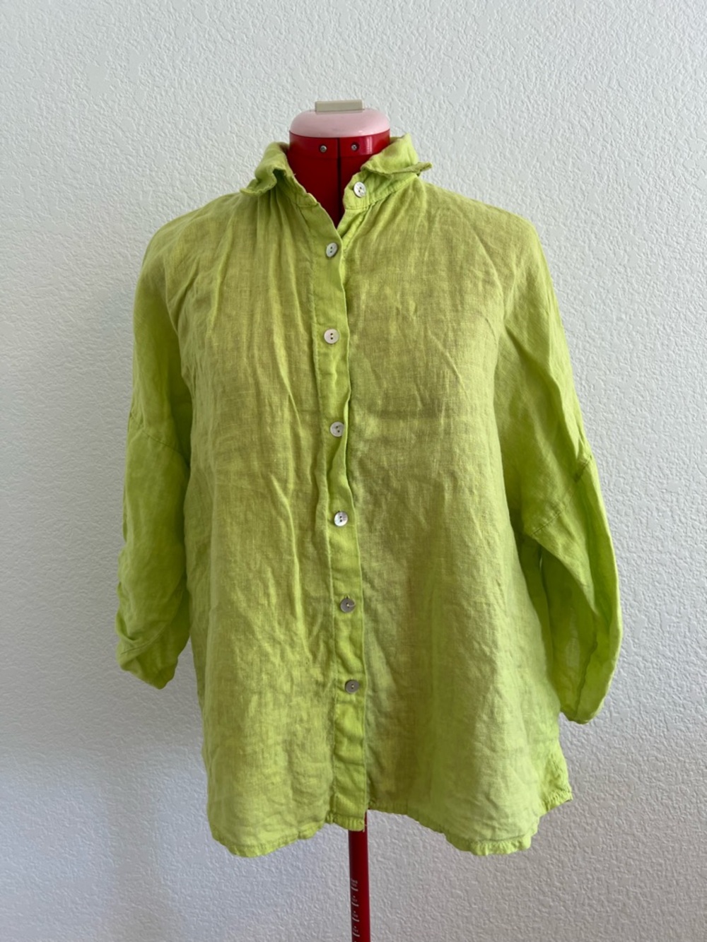 ANYMA Lime Green Linen Shirt Long Sleeve Button Down Size 2